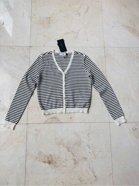 rag & bone Black and White Striped V-Neck Button Cardigan Sweater size XS